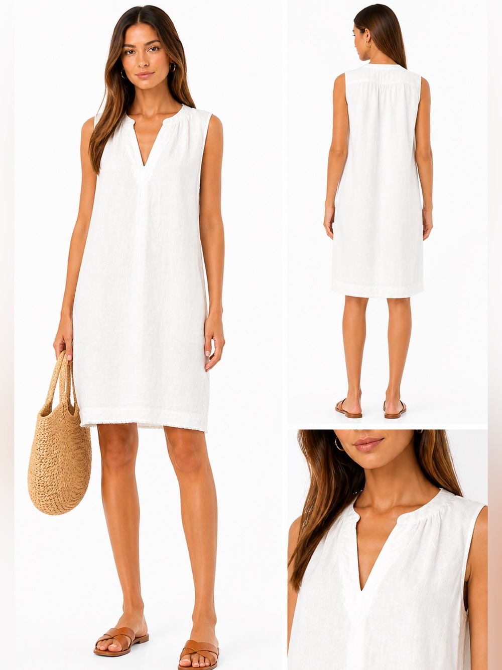 Splendid White Linen Shift Dress Sleeveless Minimal Summer XL